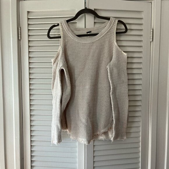 Free People Sunrise Cold-Shoulder Waffle Knit top sweater oatmeal small - Picture 3 of 9